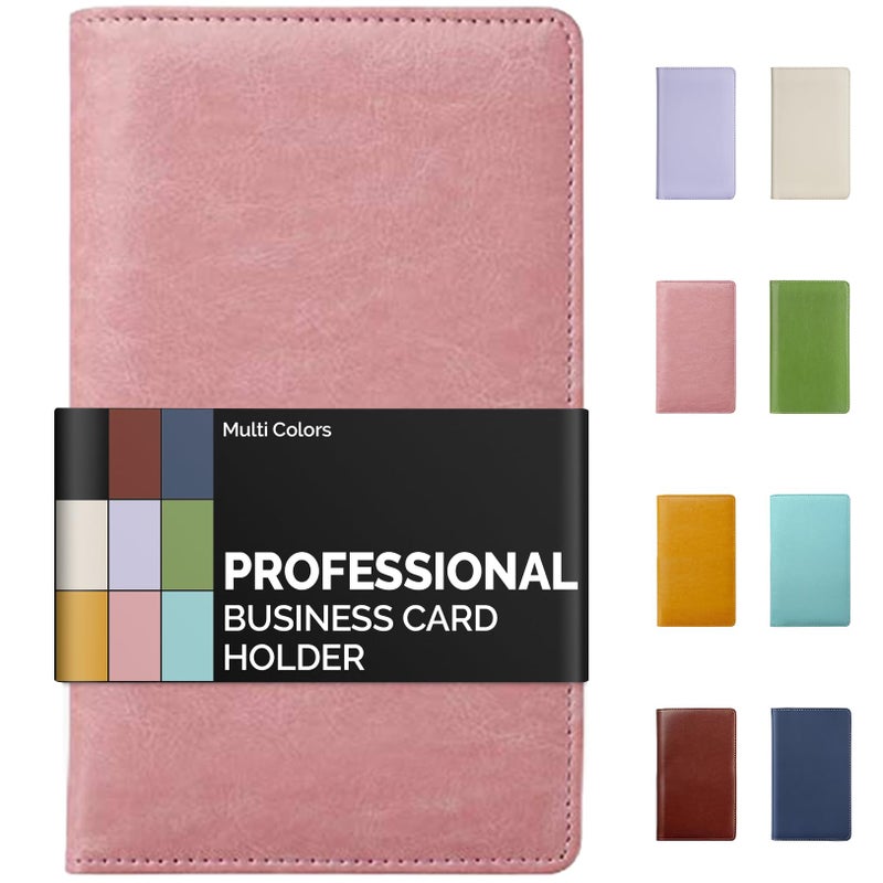 Sooez Leather Professional Business Card Holder Organizer, 240 Card Capacity PU Name Credit Cards Booklet (Pink) - Image 1